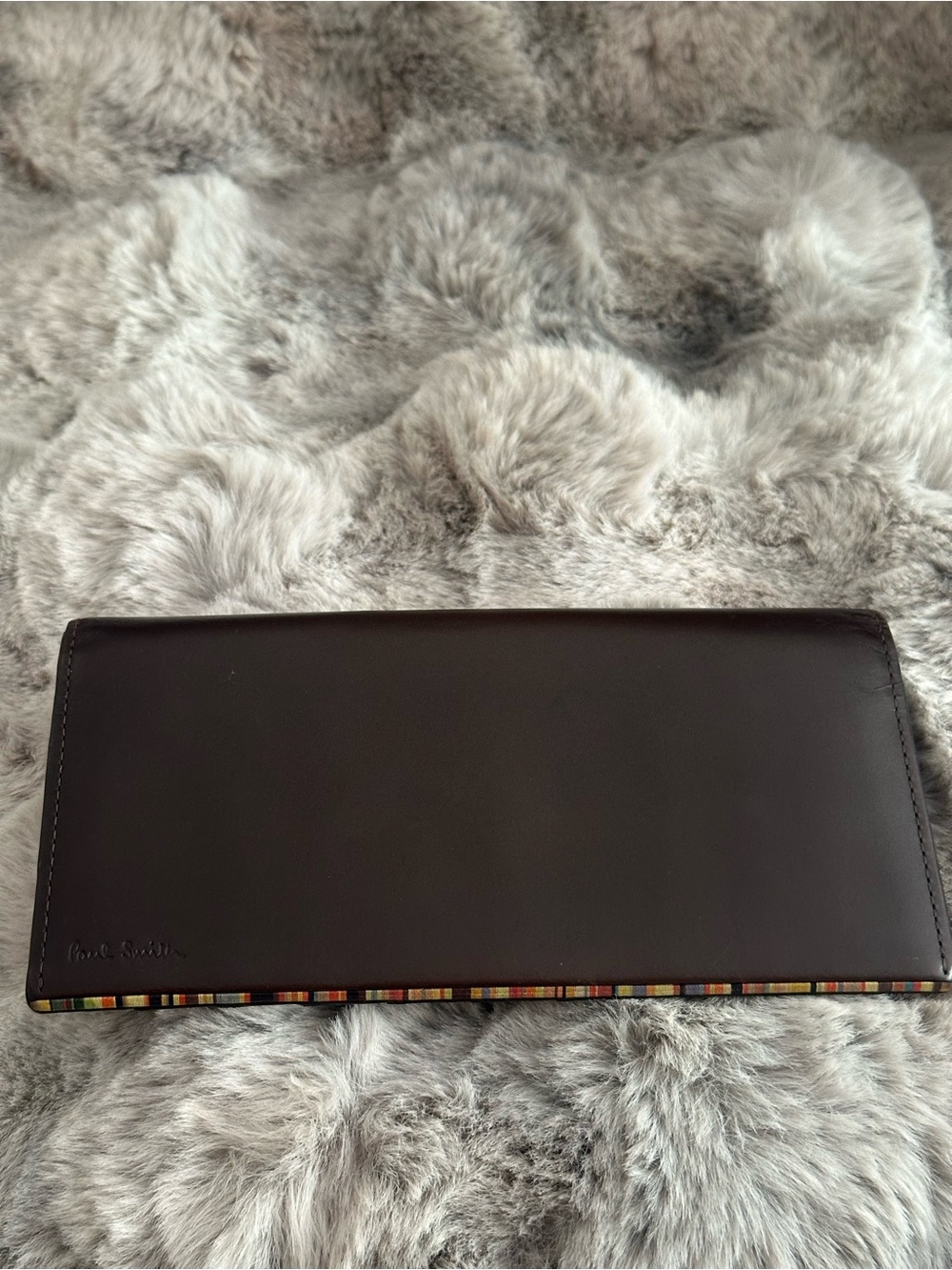 Paul Smith Dark Brown Leather Long Wallet for Men with Signature Stripe